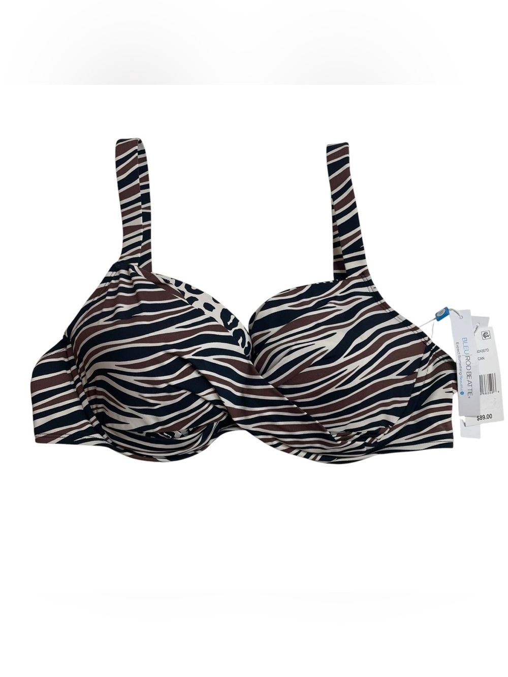 Bleu Rod Beattie Animal Instinct Bikini Top Brown Black White Underwire 38D New